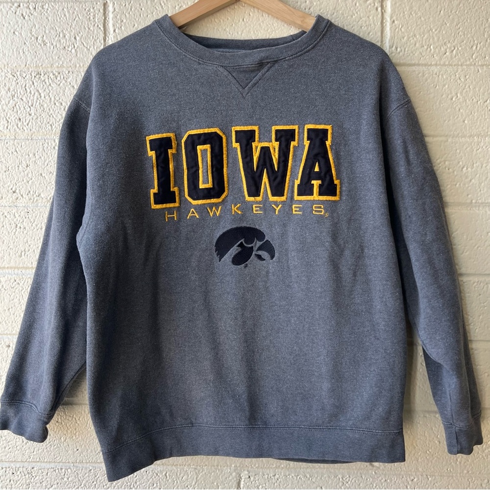 J. America Iowa Hawkeyes Gray Crewneck Sweatshirt with Gold Lettering